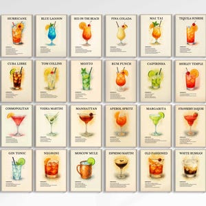 Cocktail Wall Art Gallery Wall Set 24 Retro Cocktail Posters Bar Cart Prints Minimalistische Wandkunst Alcohol Posters Trendy Wandkunst