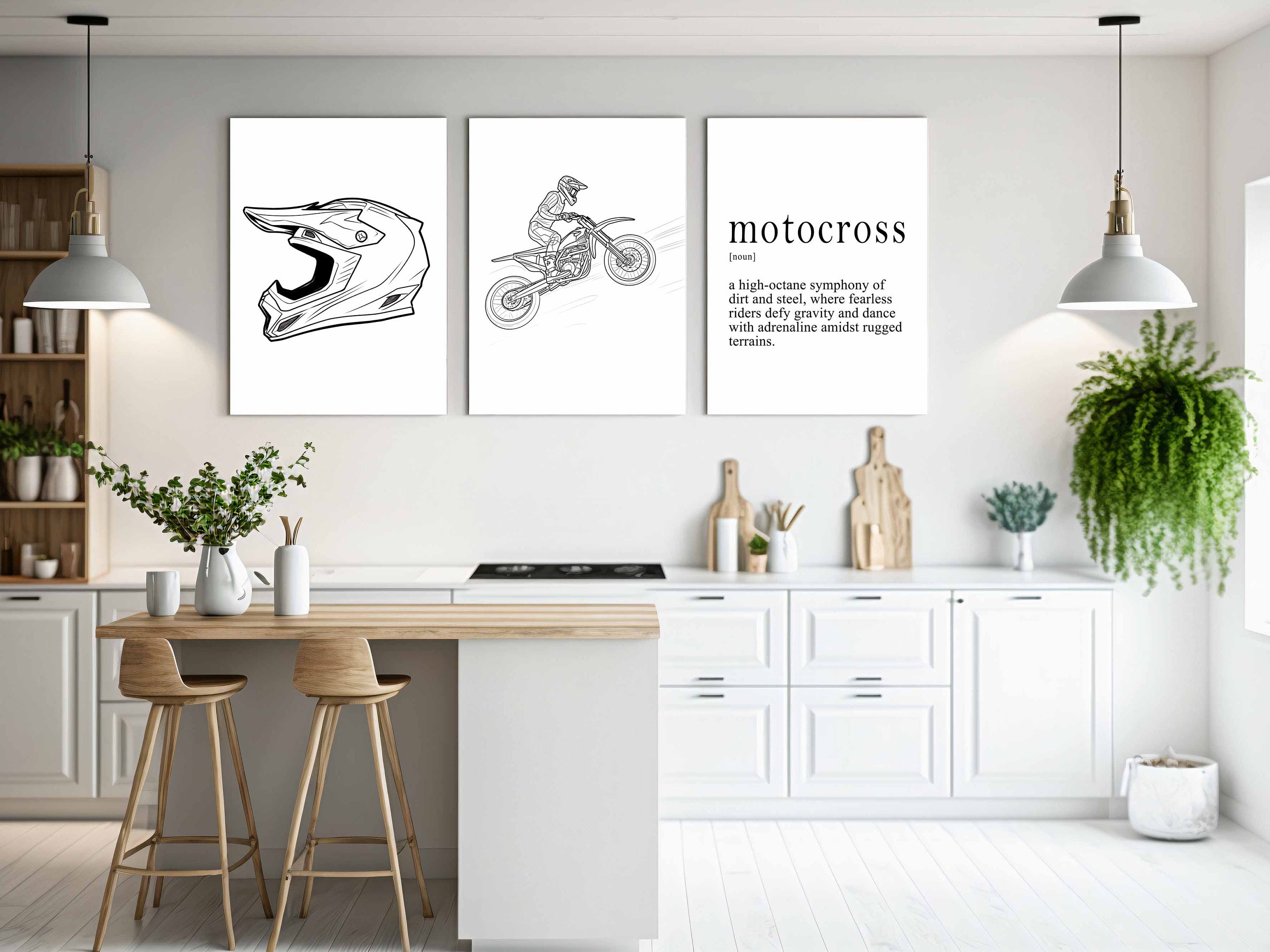Motocross Definition One Line Art Dirt Bike Print Wall Art Download Set