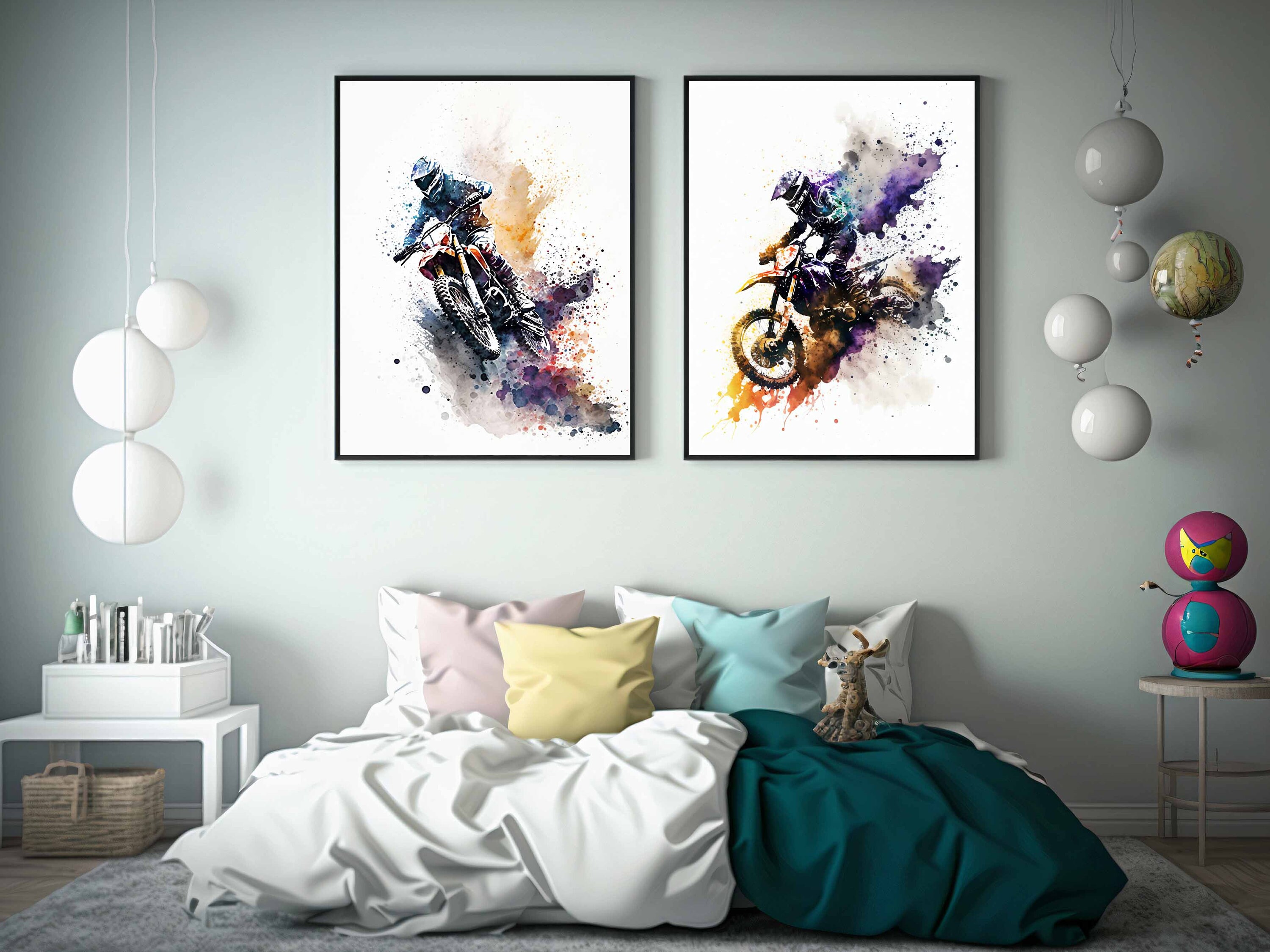 Wee Blue Coo Affiche Murale Dirt Bike Motocross Sport - Impression Graphique 12x16 Pouces