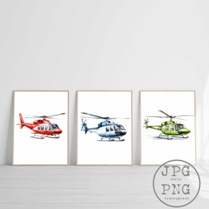 Helicopter Print Watercolor Nursery Printable Kids Wall Art Child Room Decor PNG Sublimation Clipart Aviation Theme Party Digital Download
