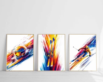Ski Poster Kunstdruck Skifahrer Aquarell Druck Wintersport Kunst Wandschmuck Dekoration Digitaler Download Extremsport Skifahren Geschenk