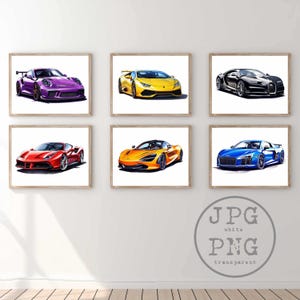 スポーツカーのポスター、車のアートプリント、乗り物の写真、男の子の部屋の装飾、壁アート、保育園、印刷可能なPNGクリップアート、デジタルダウンロード