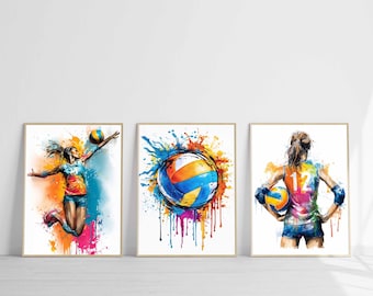 Volleyball Print Set of 3 Volley Ball Prints Girl Gifts Sports Wall Art Volleyball Poster Artwork Girl Room Decor Nursery Digital Download