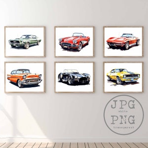 Vintage coche deportes coche impresión vehículo cartel acuarela arte impresión niños habitación decoración pared decoración niños habitación imprimible PNG Clipart