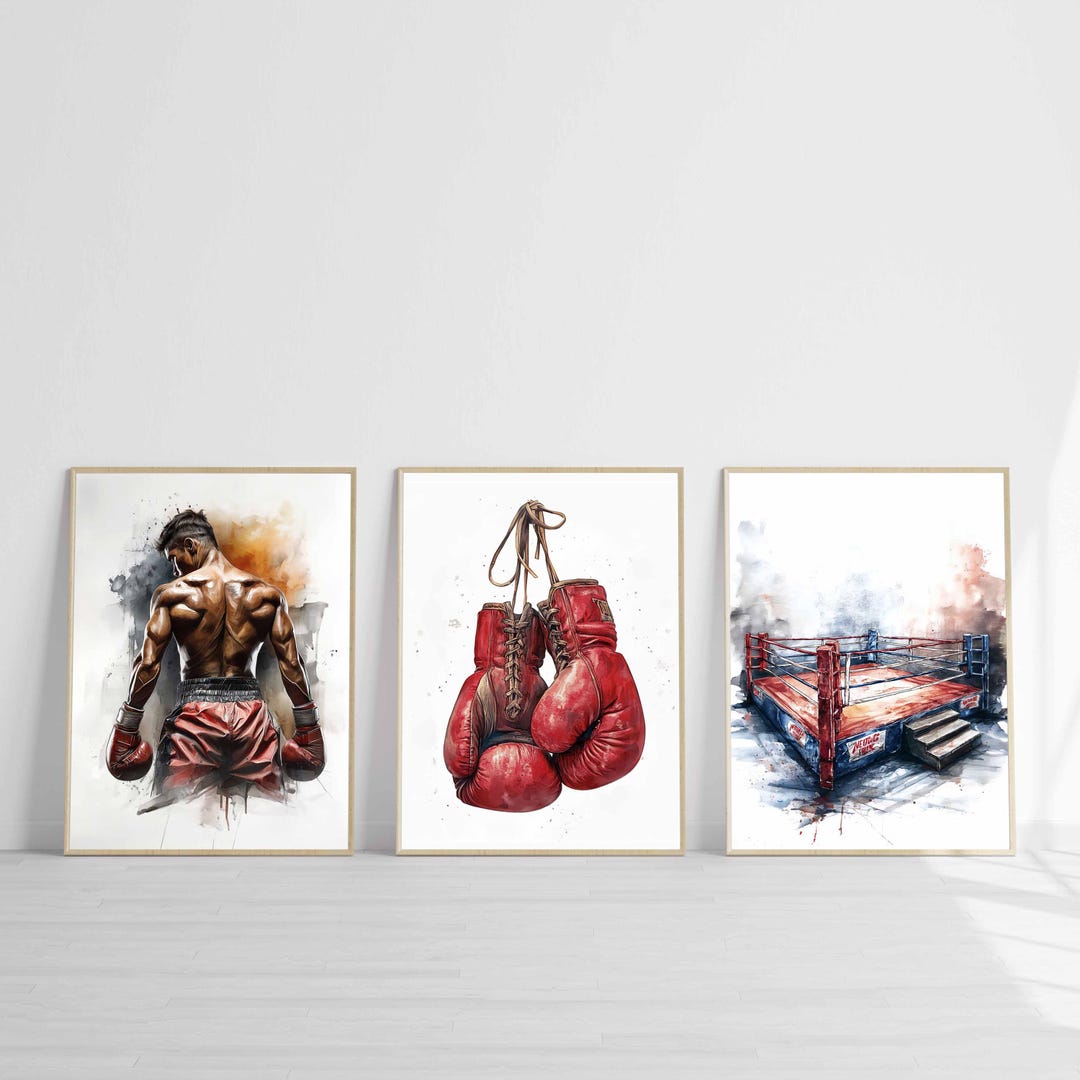 Boxing Watercolor Print Set of 3 Male Boxer Wall Art Digital Download ...