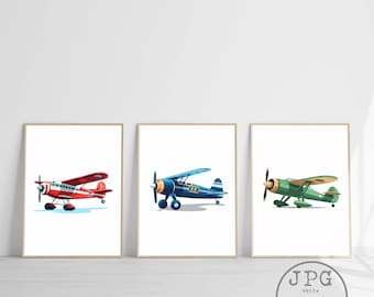 Poster di aeroplano stampabile per bambini, download digitale, immagine di aeroplano, decorazione da parete per cameretta, decorazione da parete per cameretta dei bambini, clipart PNG aviazione