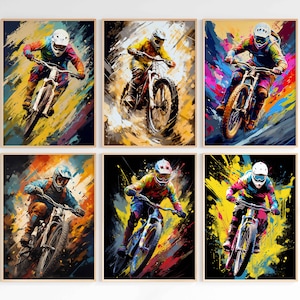 Mountain Bike Pop Art Prints Cycling Poster Digital Download MTB Bike Wall Art Sports Printable Bicycle Downhill Sport Boys Room Art Decor