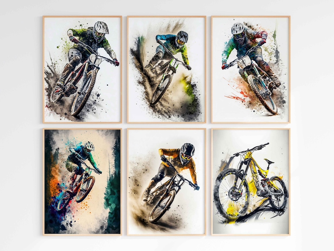Mountain Bike Wall Art Set of 6 Print Downhill Mountain Bike Poster MTB