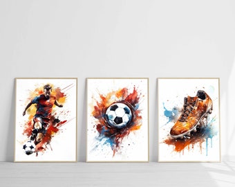 Fussball Druck Set ausdruckbar digitaler Download Aquarell Sport Fussball Poster Kunst Kunstdruck Jungenzimmer Geschenk Wanddekoration