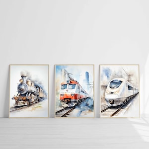 Train Watercolor Print Locomotive Printable Steam Train Wall Art Toddler Kids Room Decor Vintage Railway Print Transport Digital Download