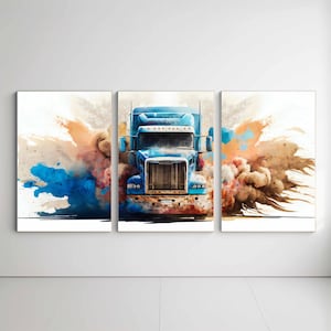Semi Truck Print Watercolor Big Rig Truck Printable Kid Room Wall Decor Gift Truck Driver Logistic Decor Instant Download Triptych Wall Art