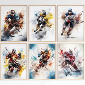 Ice Hockey Print Watercolor Printable Wall Art Sports Art Prints Big Boy Room Decor Digital Print Hockey Picture Bundle Instant Download