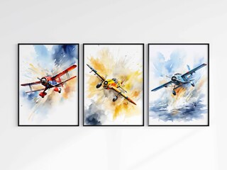 Set 8 Poster Aerei Ad Acquerello Per Cameretta - Stampe Artistiche 20x25 Cm, Senza Cornice, Regalo Per Appassionati Di Aviazione