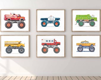 Monster Truck Prints Monster Truck Birthday Gift Boys Nursery Decor Truck Prints Monster Truck Wall Art Poster Digital Download Set of 6
