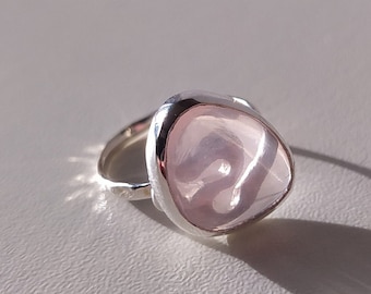 Pink transparent Morganite with sterling silver, fine statement ring, gift for her. Handmade ring