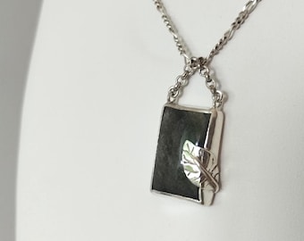 Sterling Silver natural Obsidian Pendant: Handmade Leaf Design
