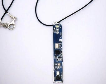 Sterling silver pendant with old electronic board. Unique Upcycled PCB jewellery!
