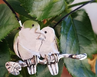 A loving bird sterling silver pendant, with glossy and oxidized finish. Nature themed pendant. Gift for her.