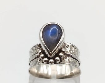 Handmade Sterling Silver natural Moonstone Ring: Statement Jewelry with Teardrop shaped Gemstone