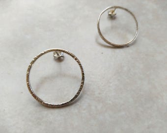 Hammered Sterling Silver Hoop Stud Earrings: Handmade Minimalist Jewelry