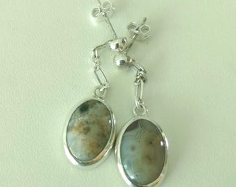 Handmade Sterling Silver Agate Dangle Earrings