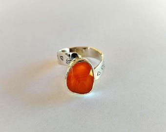 Handmade Sterling Silver Carnelian Ring: Adjustable Statement Jewelry with Triangle Shapes