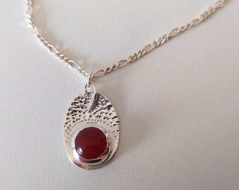 Hammered Sterling Silver Gemstone Pendant Necklace: Carnelian, Sodalite or Aventurine
