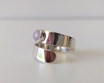 Handmade Sterling Silver Open Ring: Natural Stone Wide Band