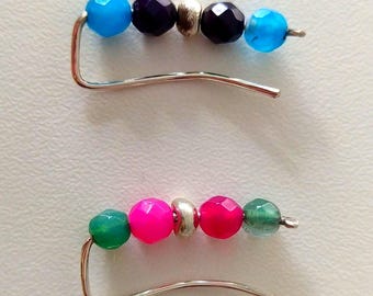 Sterling Silver Agate Ear Climber Earring: Handmade Minimal Jewelry