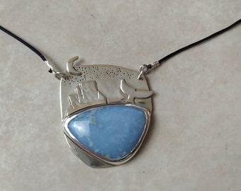 Hammered Sterling Silver Opal Pendant: "The Polar Night" Artisan Jewelry