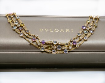 Bulgari Collier Diamants Saphirs Rose Jaune Bleu Multicolore Or  Jaune 18 Karat, luxury jewellery , Bulgari necklace,