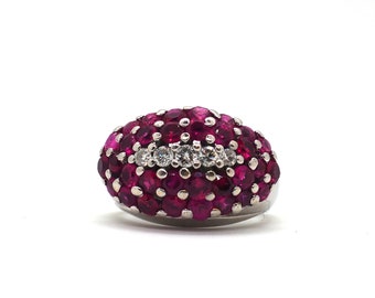 Diamond Rubies 18K White Gold Dome Ring