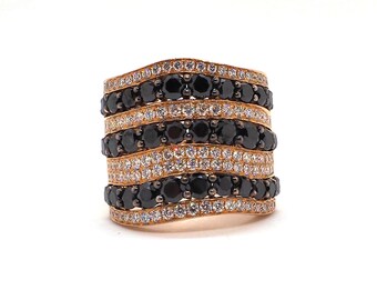 Anillo exclusivo de diamantes, diamante blanco y negro en oro rosa de 18 quilates, anillo de declaración Diamante negro, Anillos únicos de diamantes negros naturales en oro