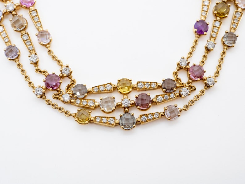 Bulgari Collier Diamants Saphirs Rose Jaune Bleu Multicolore Or Jaune 18 Karat, luxury jewellery , Bulgari necklace, image 6