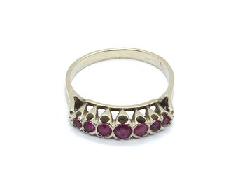 Vintage Gold Round Cut Ruby Band  Ring - 18K White Gold Jewelry for Women