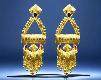 21 Karat Gold Indian Oriental Traditional Style Chandelier Earrings – Certificate & Presentation Box Included – Free Shipping - 21K