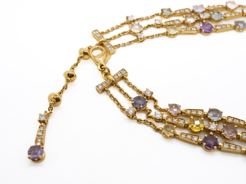 Bulgari Collier Diamants Saphirs Rose Jaune Bleu Multicolore Or Jaune 18 Karat, luxury jewellery , Bulgari necklace, image 3