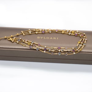 Bulgari Collier Diamants Saphirs Rose Jaune Bleu Multicolore Or Jaune 18 Karat, luxury jewellery , Bulgari necklace, image 9