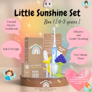 Coffret 2 : Brosse à dents électrique + anneau de dentition + conseils dentiste (cadeau babyshower, cadeau anniversaire première dent bébé