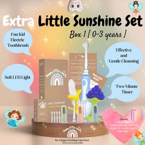 Coffret 3 : Brosse à dents électrique + anneau de dentition + conseils dentiste (cadeau babyshower, cadeau anniversaire première dent bébé)