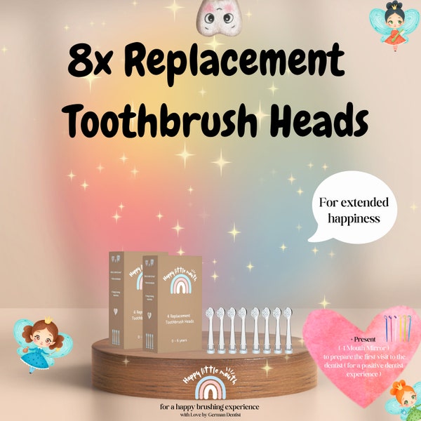 Replacement Brushheads for HappyLittleMouth electric Toothbrush (replacement toothbrush heads) 8 pcs. (For extended happiness)