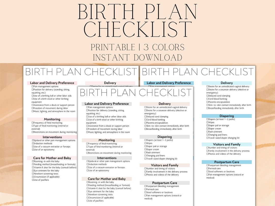Baby Birth Plan Checklist Printable, Newborn Checklist, Nursery ...