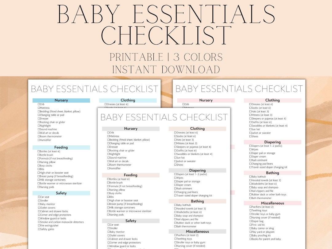Baby Essentials Checklist Printable Newborn Checklist Nursery Checklist ...