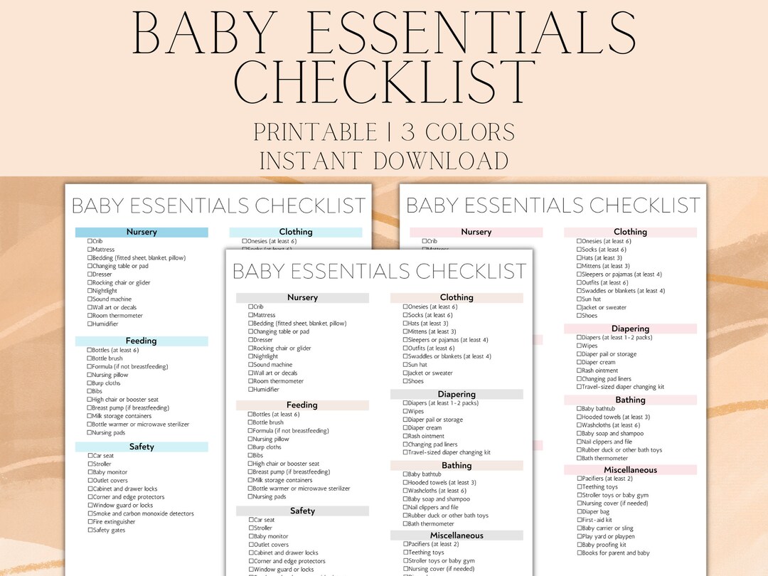 Baby Essentials Checklist Printable Newborn Checklist Nursery Checklist