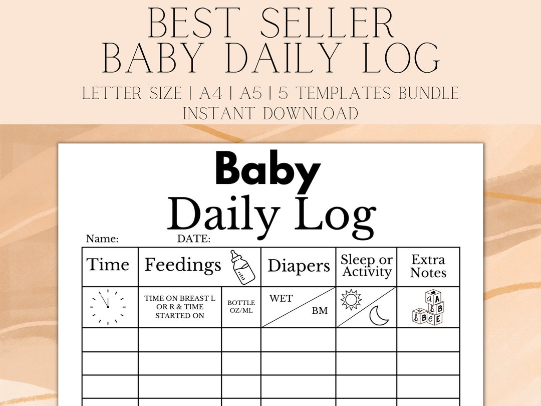 Digital Baby Daily Log, Printable, Baby Care Log, Nanny Log, Baby