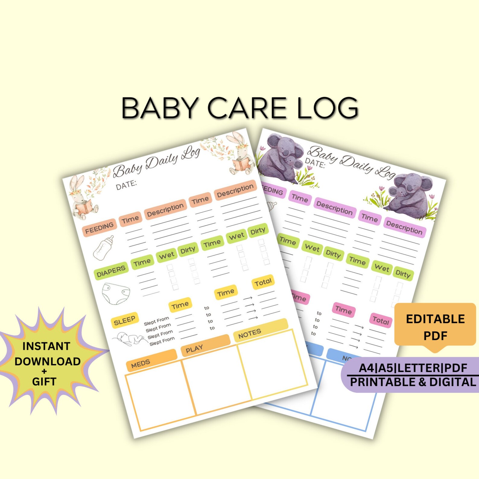 Editable Baby Daily Log Printable Baby Care Log Nanny Log - Etsy