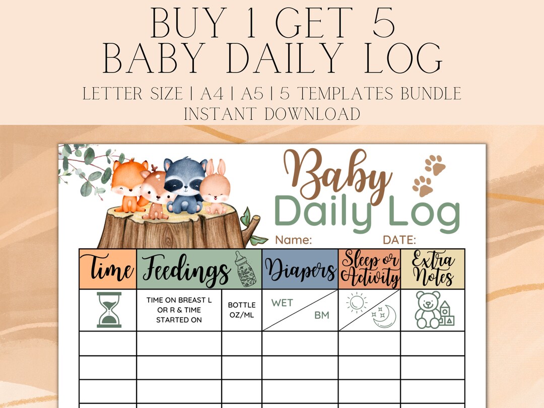 Digital Baby Daily Log, Printable, Baby Care Log, Nanny Log, Baby