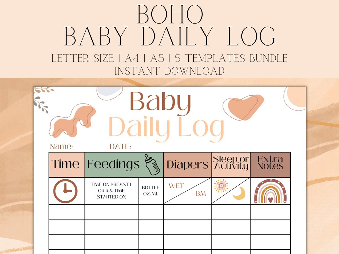 Digital Baby Daily Log, Printable, Baby Care Log, Nanny Log, Baby