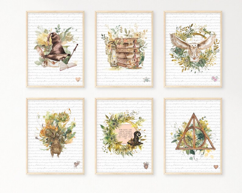 Potter Poster Set of 6 Wizard Nursery Wizard Poster Wizarding Etsy