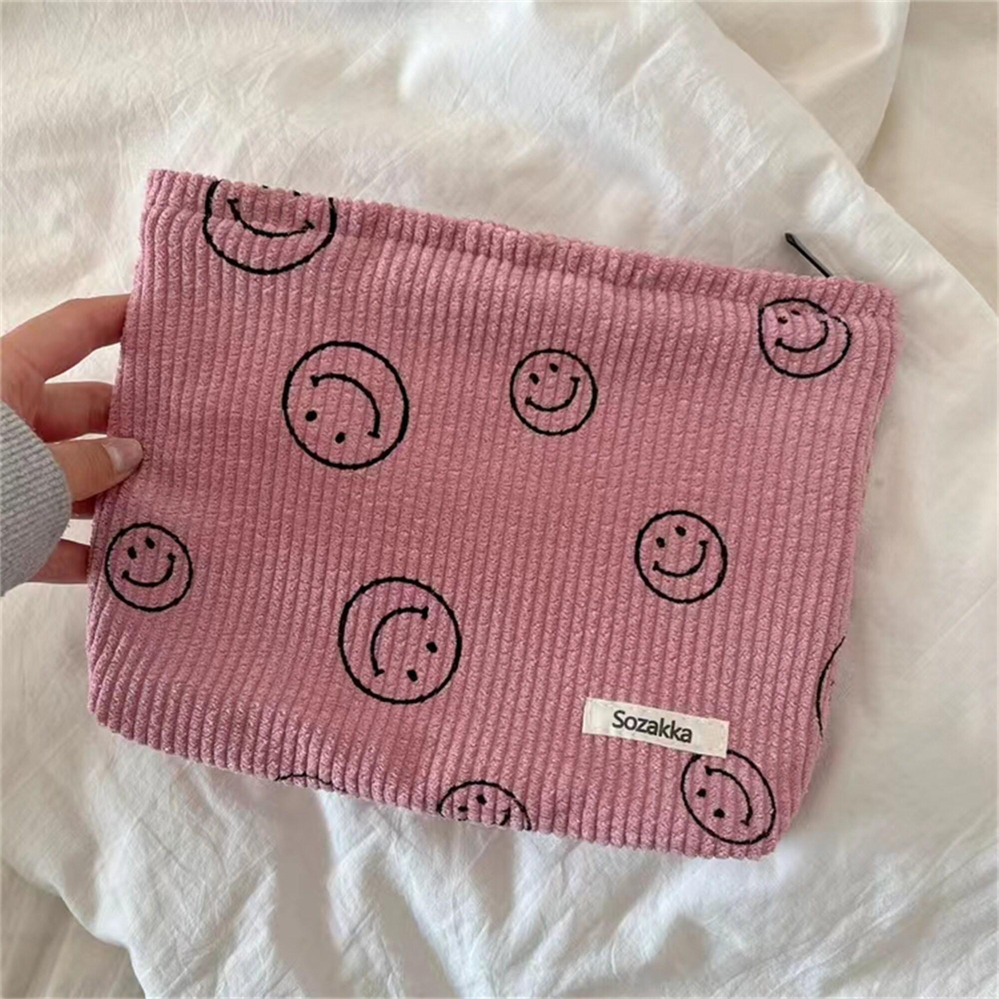 Smiley Face Corduroy Makeup Bag for Her Custom Name Etsy